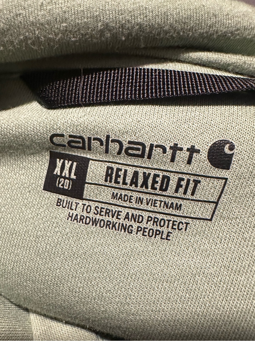 Carhartt Pullover Hoodie in Sage Green with Navy Logo - Picture 2 of 2